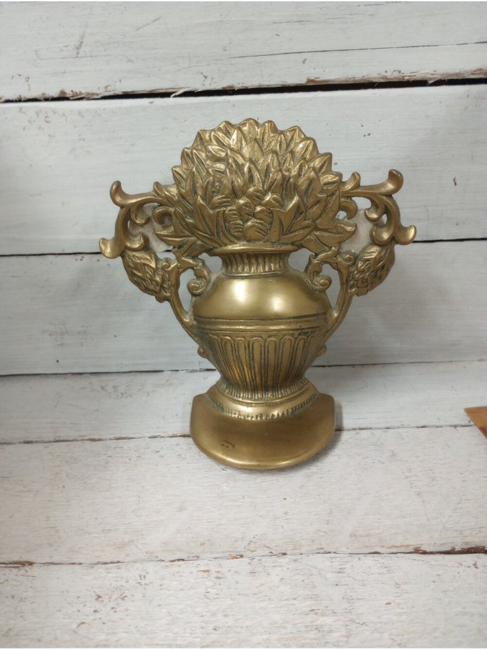 Vintage Brass Doorstop Door Stop Decorative Floral Urn